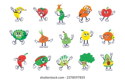Juego de elementos de caracteres de dibujos animados de frutas
