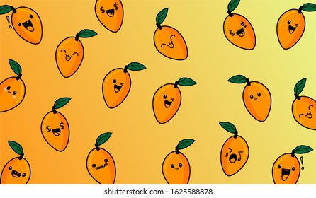 Fruit cartoon. Cute doodle drawing fruit pattern. Face expression. Eps 10 vector. Mango vector