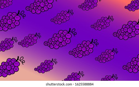 Fruit cartoon. Cute doodle drawing fruit pattern. Face expression. Eps 10 vector. Grape vector