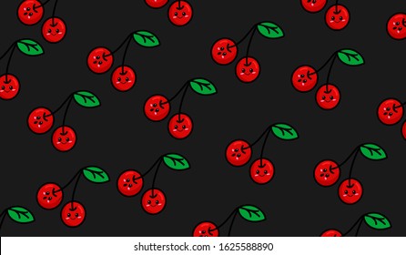 Fruit cartoon. Cute doodle drawing fruit pattern. Face expression. Eps 10 vector. Cherry vector