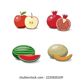 Fruit cartoon set. Vegan organic eco products collection. vector illustration.