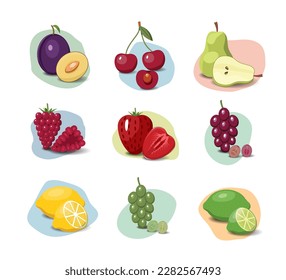 Fruit cartoon set. Vegan organic eco products collection. vector illustration.