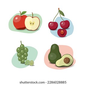 Fruit cartoon set. Vegan organic eco products collection. vector illustration.