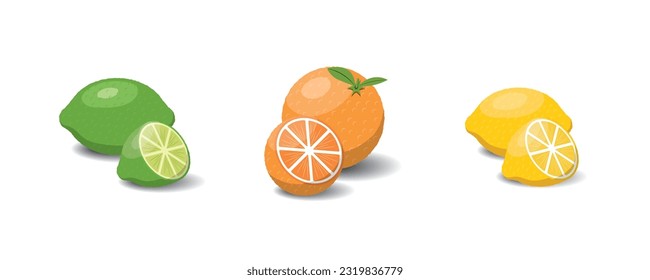 Fruit cartoon set. Vegan organic eco products collection. vector illustration.