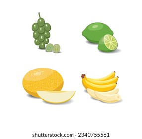 Fruit cartoon set. Vegan organic eco products collection. vector illustration.