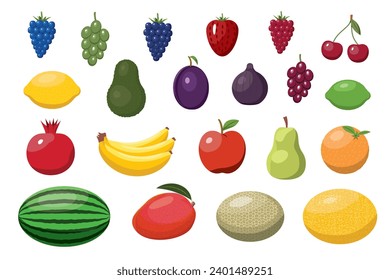 Fruit cartoon set. Vegan organic eco products collection. vector illustration.