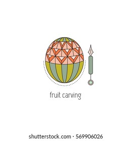 Fruit carving vector thin line icon. Decorated carved out watermelon. Colored isolated symbol. Logo template, element for business card or workshop announcement. Simple mono linear modern design.