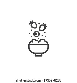 Fruit Cereal Breakfast Line Icon. Linear Style Sign For Mobile Concept And Web Design. Porridge Bowl With Berries Outline Vector Icon. Symbol, Logo Illustration. Vector Graphics