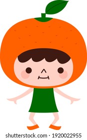 Fruit character. A child with a sour mandarin orange headgear.