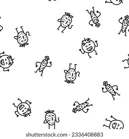 fruit character funny food vector seamless pattern thin line illustration