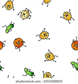 fruit character funny food vector seamless pattern thin line illustration
