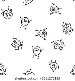 fruit character funny food vector seamless pattern thin line illustration