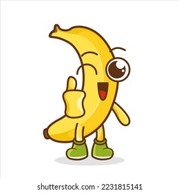 Fruit characters. Vector illustration of a cool cartoon yellow banana doing a thumbs up, Cartoon banana giving thumbs up