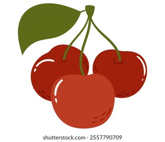 Fruit cherry in cartoon hand drawn simple style. Editable variable color