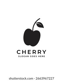 Cereza de fruta con líneas Diseño de logotipo de arte Ilustración de símbolo de Vector