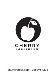 fruit cherry with lines art logo design vector icon symbol illustration