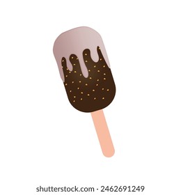 Fruit and chocolate ice cream. Sweet refreshing delicious frozen dessert. Tasty popsicle