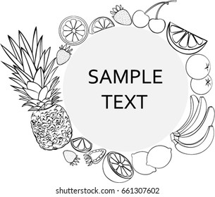 Fruit in circle with the text