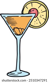 Fruit cocktail glass sketch. Sweet cold refreshment