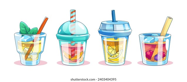 Smoothies drinks glasses set Royalty Free Vector Image