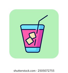 Fruit cocktail line icon. Glass, straw, ice cube. Bar concept. Vector illustration can be used for topics like aperitif, party, celebration