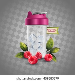 Fruit Cocktail.
Vector realistic shaker with ice and raspberry.