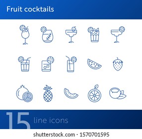 Fruit cocktails icons. Set of line icons. Coconut, pineapple. Beverage concept. Vector illustration can be used for topics like advertising, business