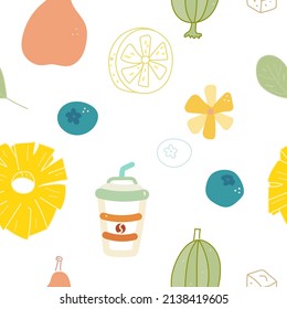 fruit and coffee flat vector seamless pattern
