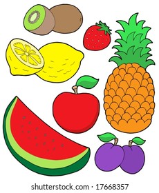 Cartoon Colorful Different Fruits On Tray Stock Vector (Royalty Free ...