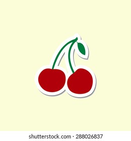Fruit collection for children design. Cherry sticker style. Vector Illustration EPS10.
