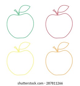 Fruit collection for children design. Linear / Line style apple shape in red, orange, green, yellow colors. Vector Illustration EPS10.