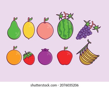 Colección de frutas colorido de dibujos animados de vector clipart ilustración de icono