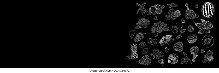 Fruit collection in flat hand drawn style, illustrations set. Decorative retro style collection hand drawn farm product for restaurant menu. Vector.