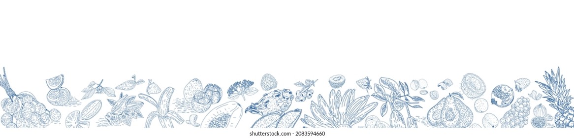 Colección de frutas en estilo plano, conjunto de ilustraciones. Elemento de diseño para afiche, menú, volante, banner, menú, paquete. Vector.