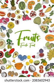 Fruit collection in flat hand drawn style, illustrations set.