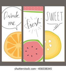 Fruit collection for greeting card with orange,watermelon and cantaloupe