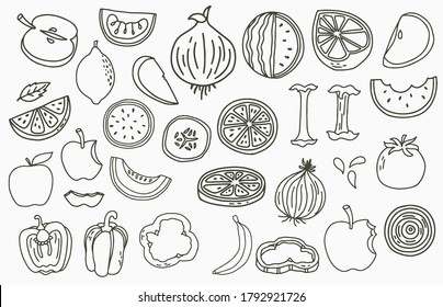 fruit collection logo with apple,onion,lemon,cucumber.Vector illustration for icon,logo,sticker,printable and tattoo