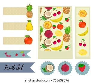 Fruit collection. Scrap book set. Watercolour imitation.