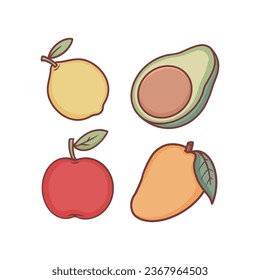 Colección de frutas conjunto de limón, aguacate, manzana y mango