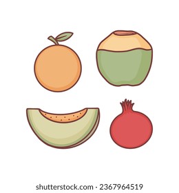 Colección de frutas conjunto de naranja, coco, melón y granada