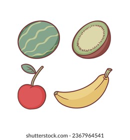 Obstkollektion Set von Watermelon, Kiwi, Kirsche und Banana