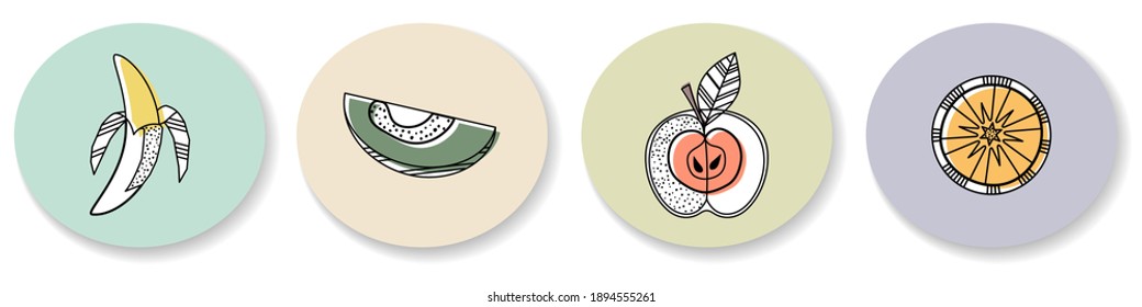 Fruit collection. Summer fruit set in circles. Vector illustration
