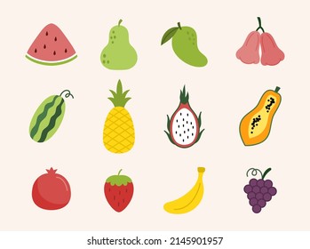 Fruit collection vector flat illustration 