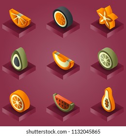 Fruit color gradient isometric set