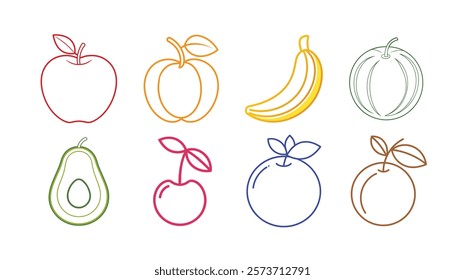 Fruit color outline vector collection set.