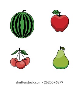 Fruit colorful collection illustration set of vector  with leaves