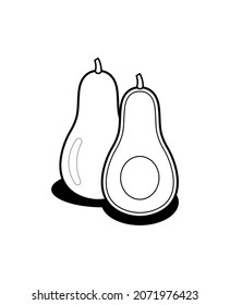 Fruit Coloring Book, Avocado Coloring Book, Avocado Coloring Book With Avocado Slices, Avocado black and white sketch Vector Illustration