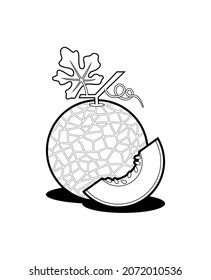 Fruit Coloring Book, Melon Coloring Book, Melon Coloring Book With Melon Slices, Melon black and white sketch Vector Illustration