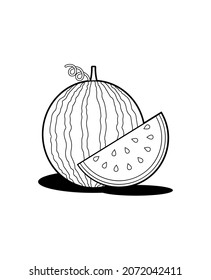 Fruit Coloring Book, WaterMelon Coloring Book, WaterMelon Coloring Book With WaterMelon Slices, WaterMelon black and white sketch Vector Illustration