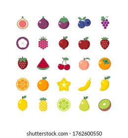 Fruit coloring flat icons set on white background.